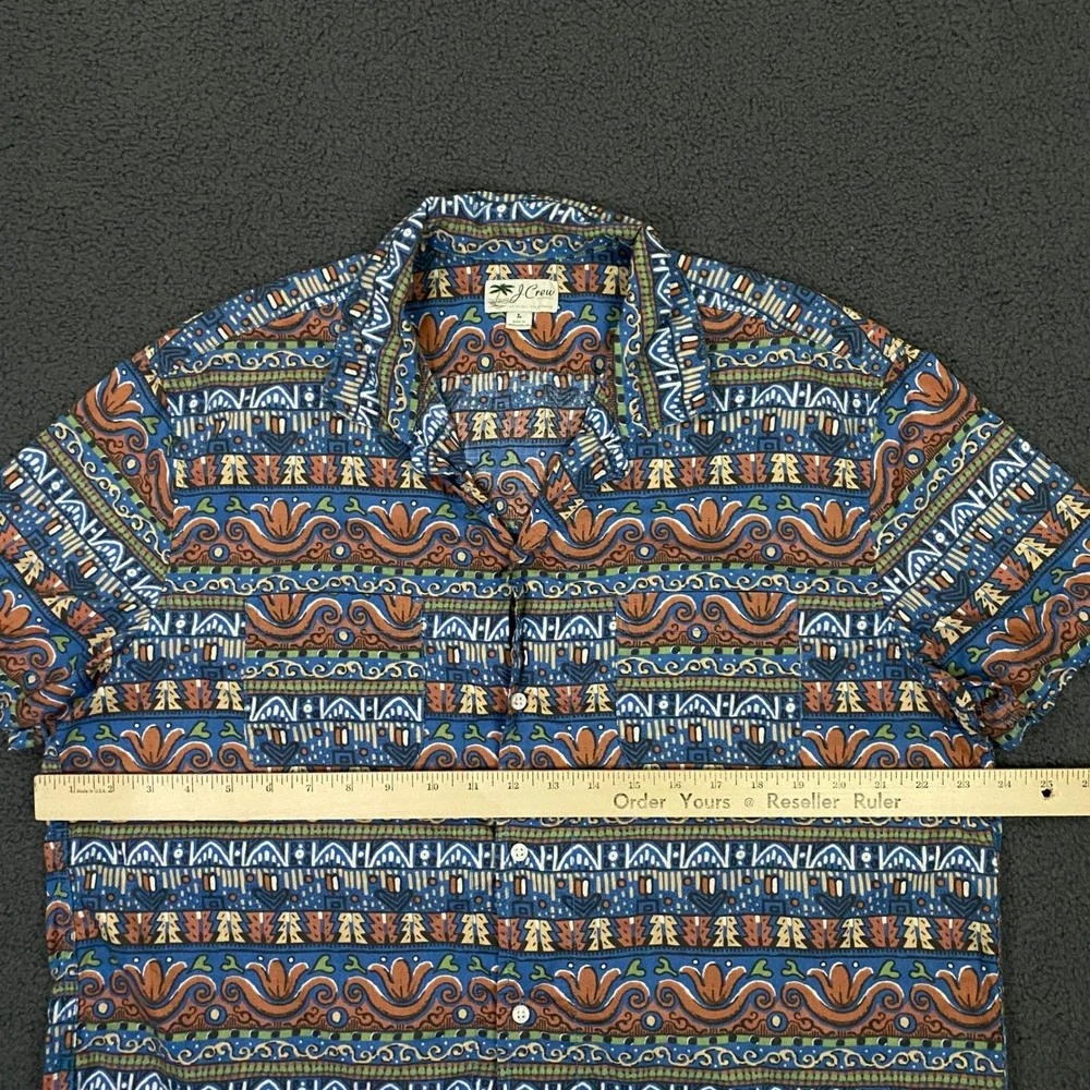 J. Crew Shirt Mens Large Blue Hawaiian Tribal Batik Print Camp Loop Collar